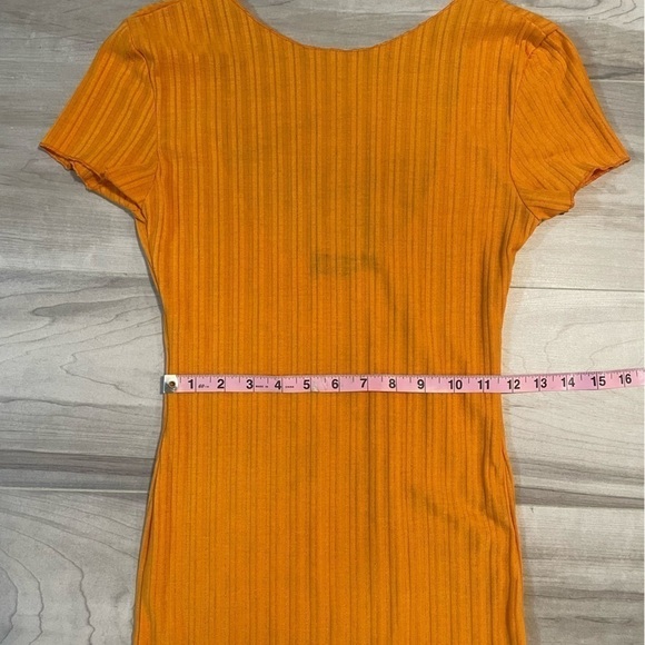 Pretty Little Thing-Orange Frill Edge Scoop Back Short Sleeve Bodycon Dress-SZ 6 - Picture 9 of 12
